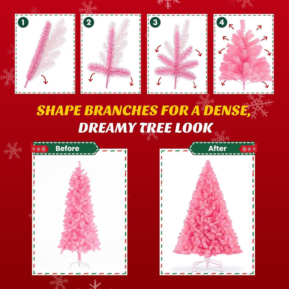 DUMOS 6 Ft Pre-lit Christmas Tree, Pink Artificial Xmas Tree
