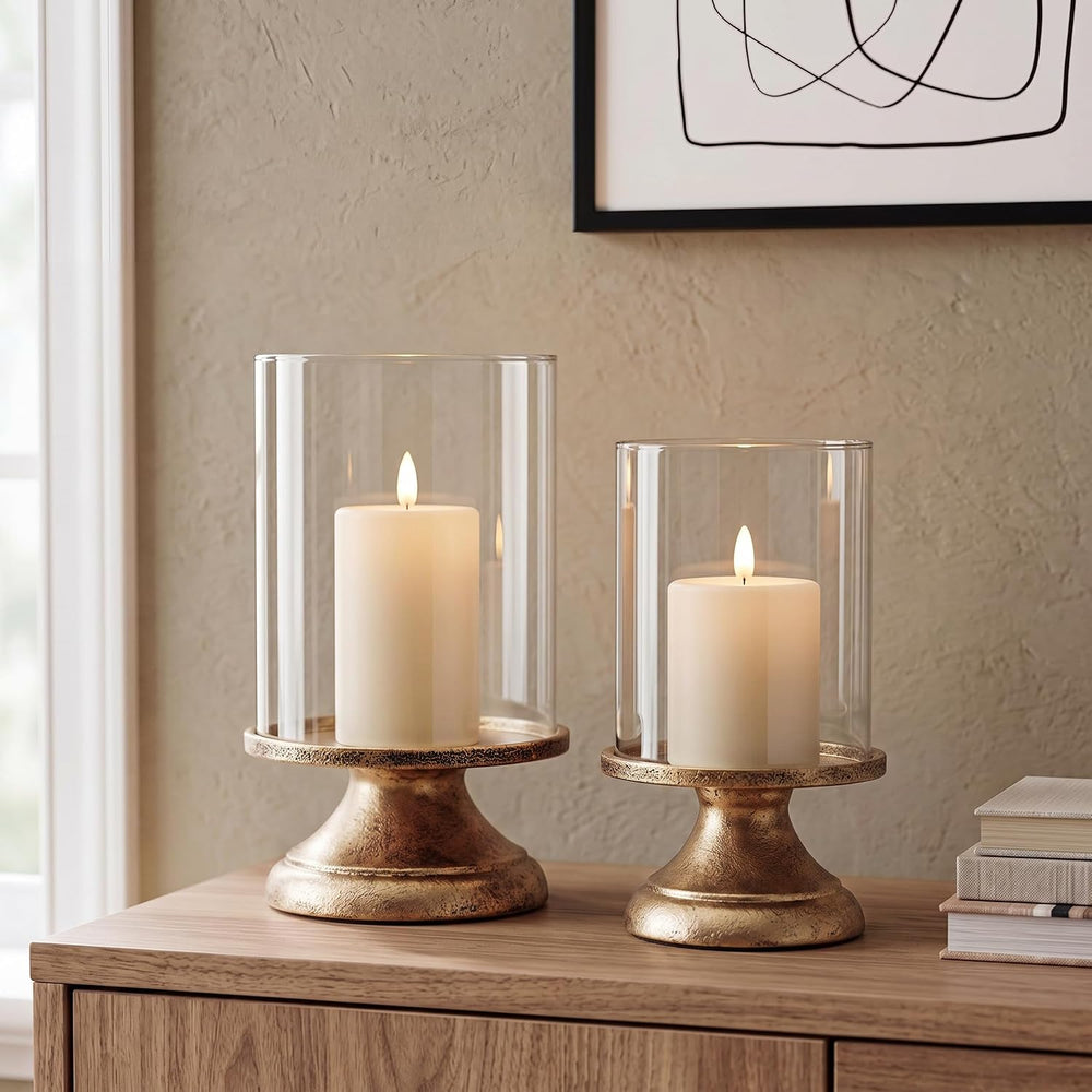 Set of 2 Hurricane Candle Holder with Glass Base,Elegant Style