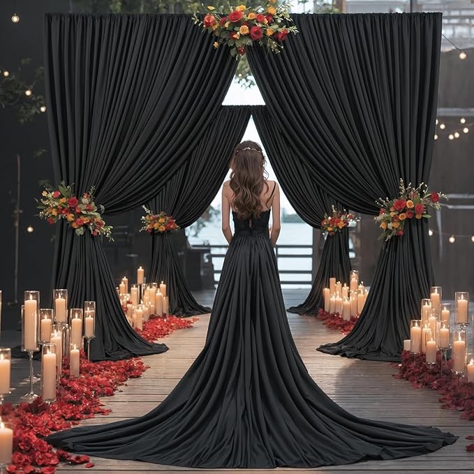 40×14ft Wrinkle Free Black Backdrop Curtain for Wedding Parties,8 Panels 5×14ft Height Soft Silky Polyester Photo Backdrop Drapes for Birthday Graduation Photography Stage Event Background Cloth