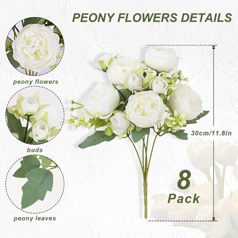 8 Packs Peonies Artificial Flowers, White Silk Flowers Artificial Peonies