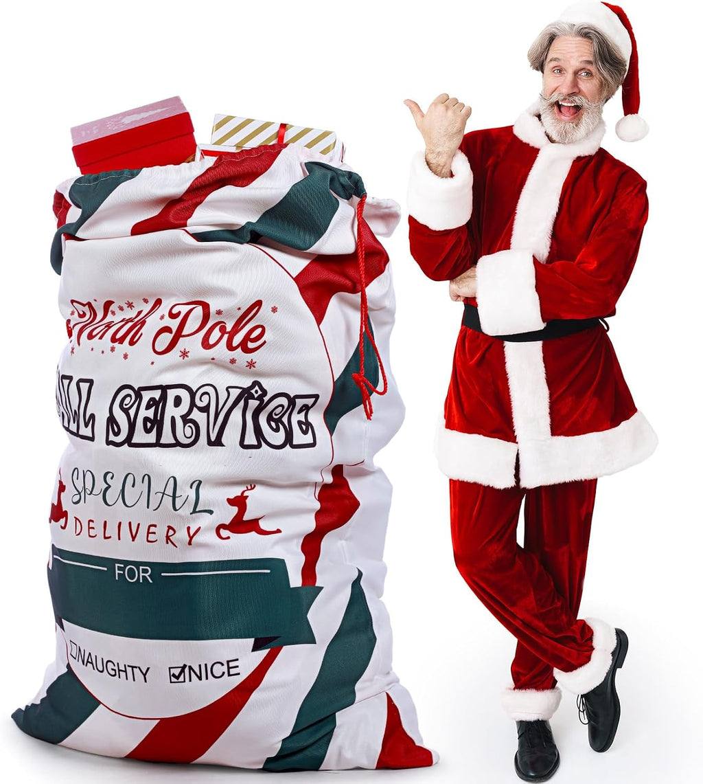Treela 56 x 36 Inch Jumbo Christmas Santa Gift Bag with Drawstring, Stripes