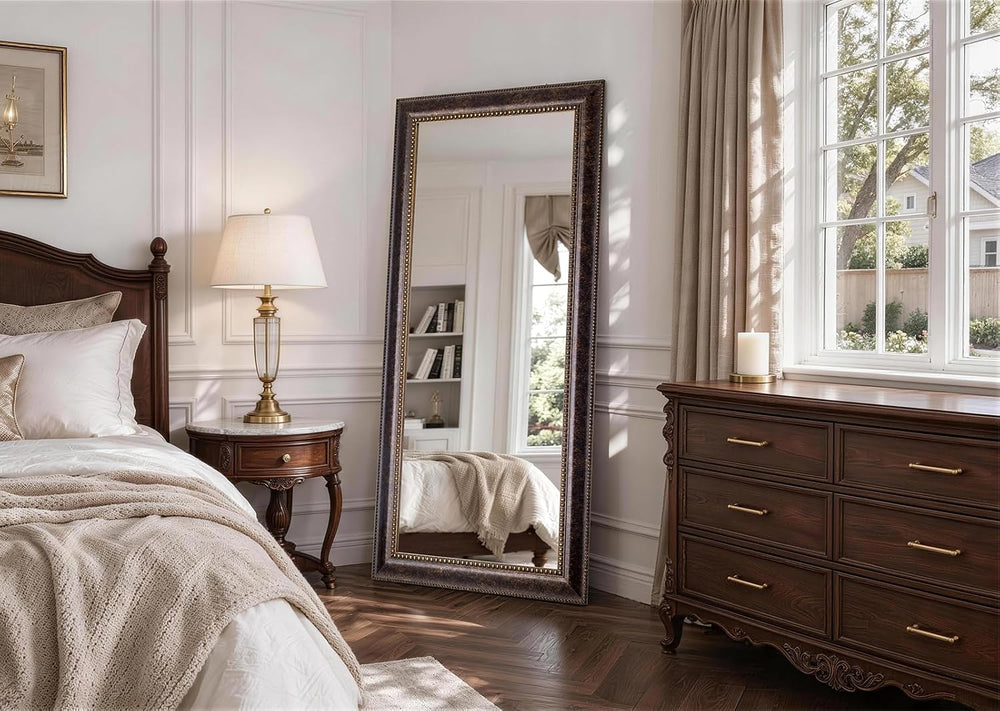 Large Mirror Full Length, Antique Bronze Solid Wood, 62.2"×32.7"