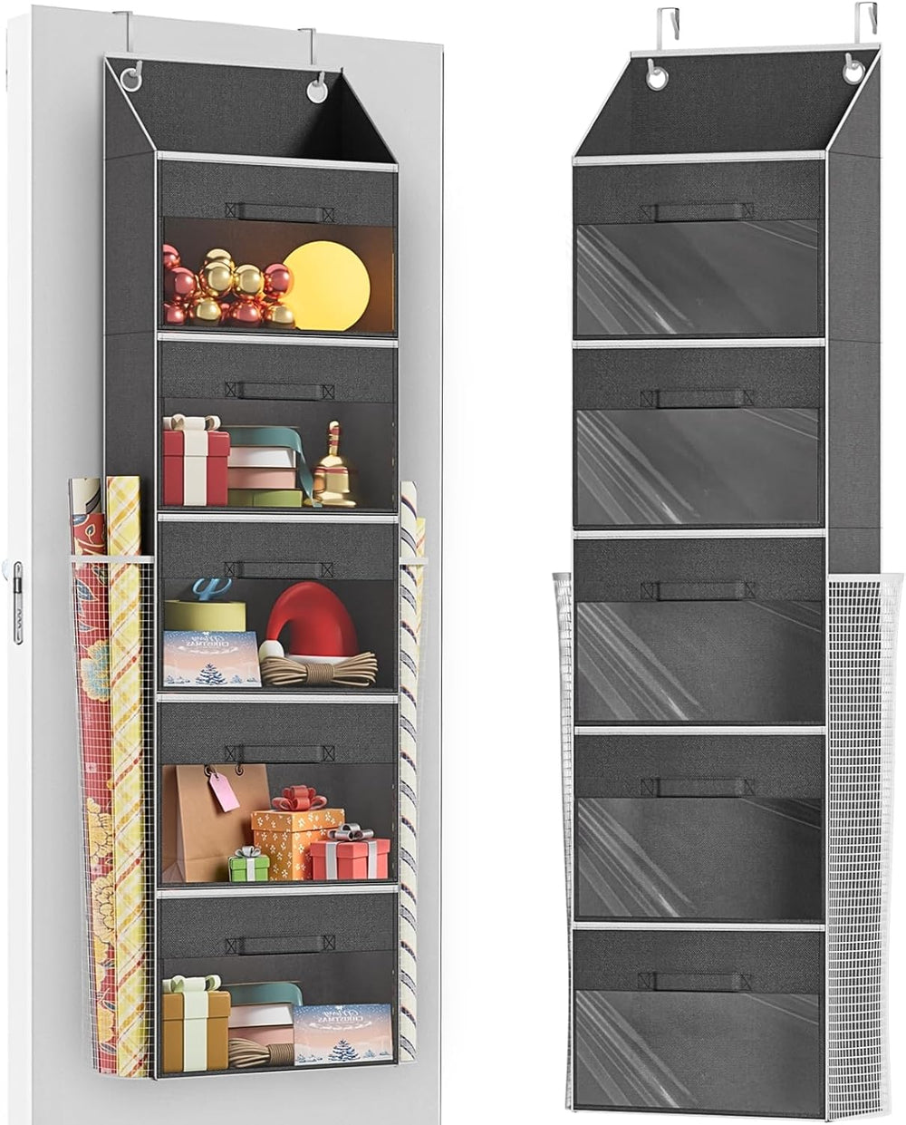 Over Door Wrapping Paper Organizer Storage with 5 Removable Drawers & 2 L...