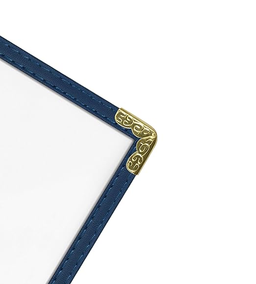 Goodsmart Restaurant Menu Covers – 25 Pack Blue 2-View, Top-Loading Menu Holders, Vinyl & Plastic Café Menu Covers, Clear Menu Sleeves, Fits 8.5" x 11", Leather-Style Design, Gold Corners