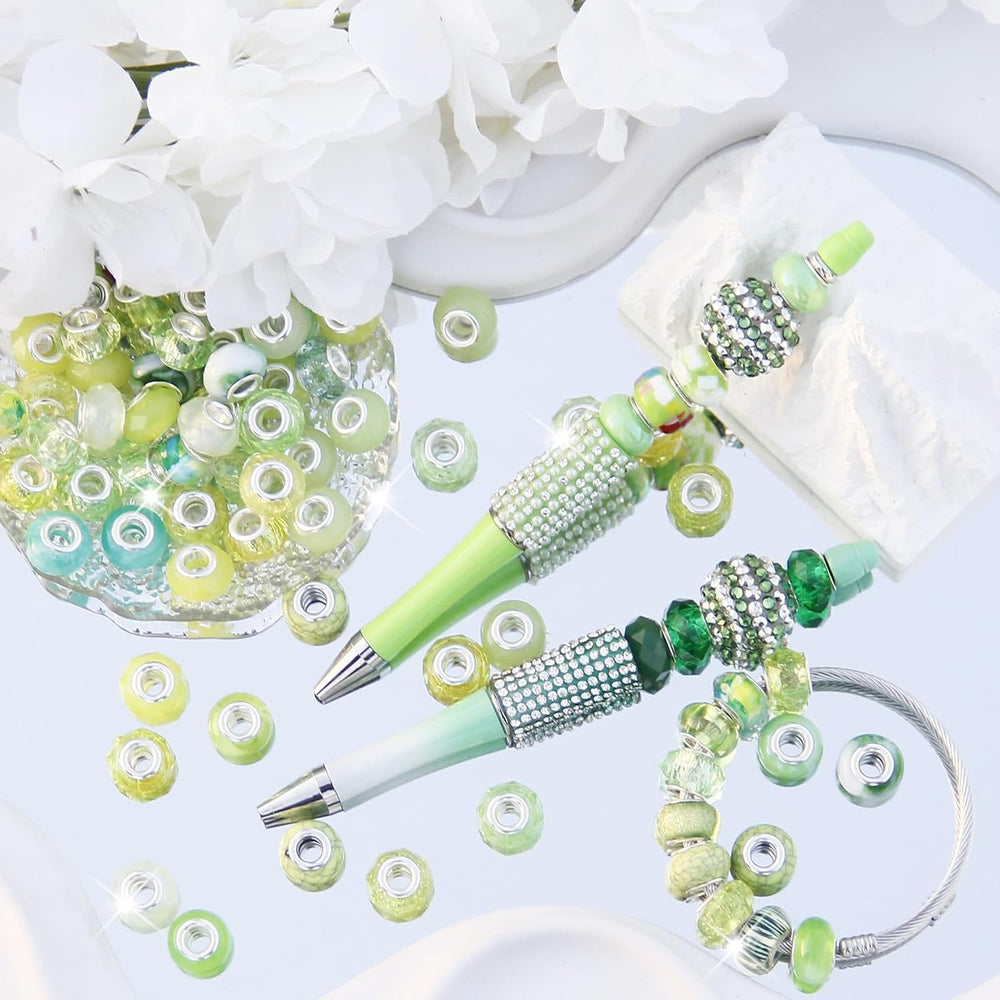 500 Pieces Large Hole Beads, Assorted European Craft Beads Light Green Big Ho...