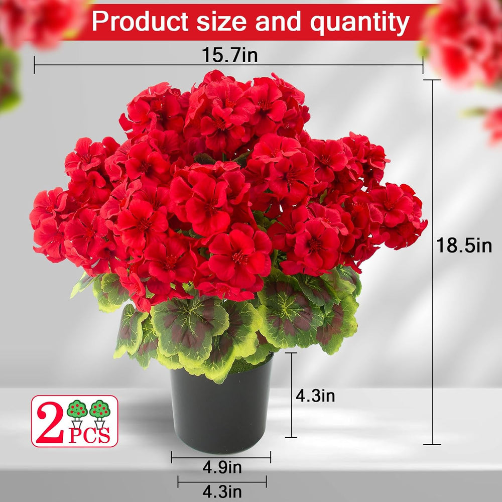 Lovemoon 2pcs Potted Red Geraniums Artificial Outdoor Flowers for Christmas