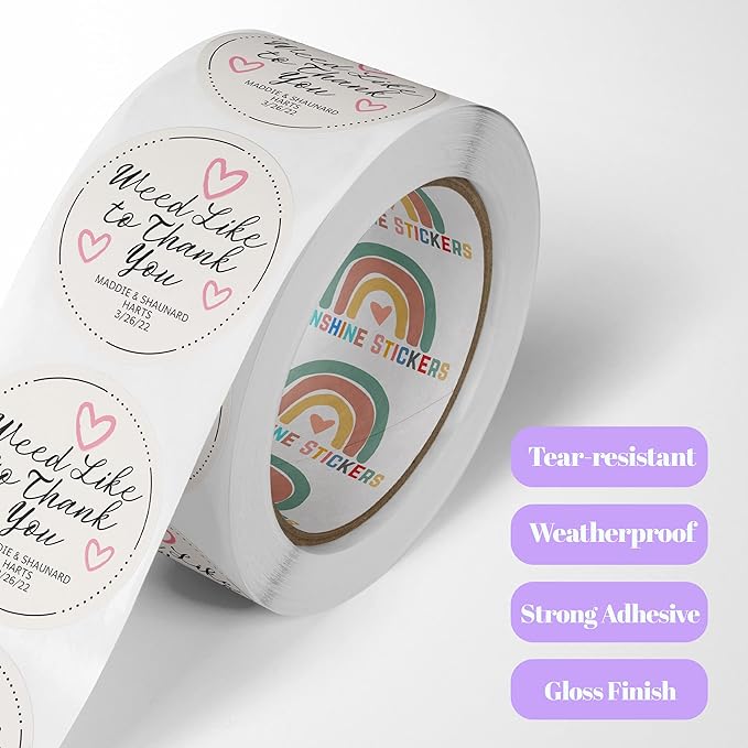 150 Custom Circle/Square BOPP Roll Labels- Personalized Stickers for Business Logo, Party, Wedding Favor, Baby Shower-Any Design Text + Image, Matte/Gloss Finish (4 Inch Circle)