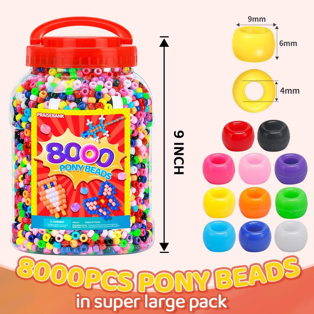 praisebank pony beads, 8000pcs 6x9mm, wholesale beads, bracelets shown in use