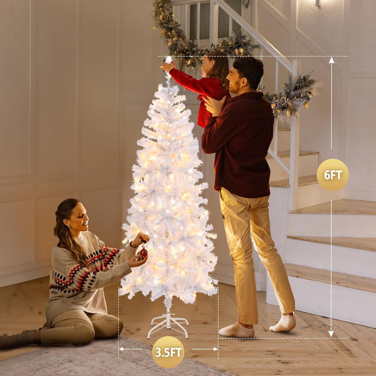 vingli 6 ft pre lit pencil white christmas, front angle view
