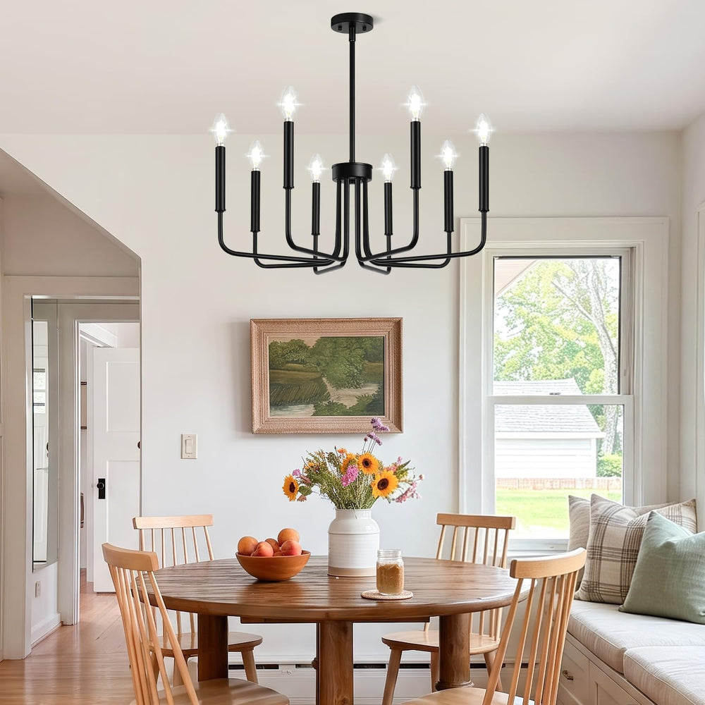 Black 8-Light Chandelier, Farmhouse Chandelier for Dining Room Lighting Fixtu...