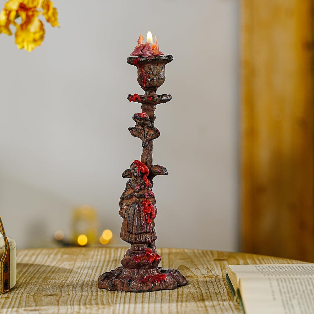 Sungmor Cast Iron Candle Holder, Decorative Candlestick Stand Rust Figurine