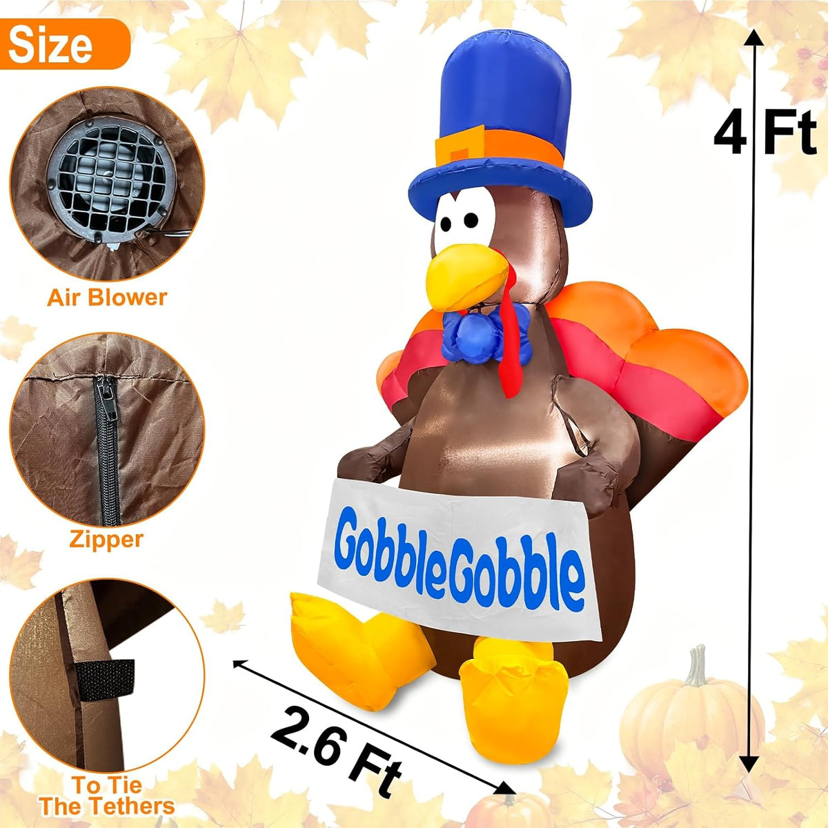4 ft thanksgiving inflatables turkey outdoor decorations with, package contents