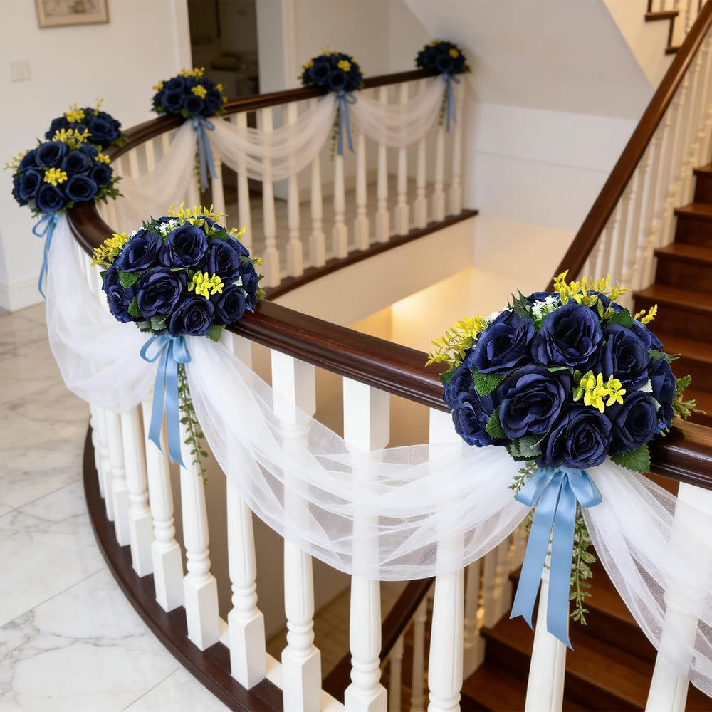 6 PCS Navy Blue Roses Flower Balls for Centerpieces