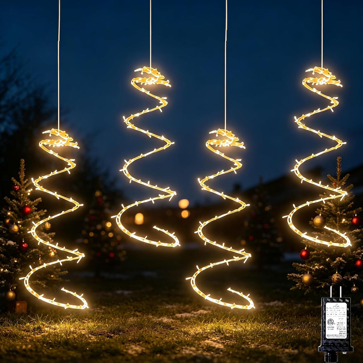 4 Pack 168 LED Spiral Christmas Tree Hanging Lights, Warm White