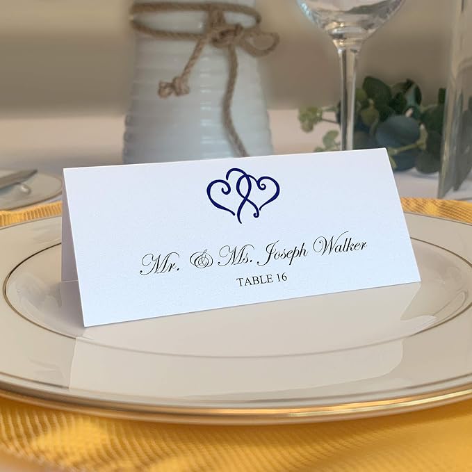 Linked Hearts Printable Place Cards, Navy (Choose Color), Set of 150 (25 Sheets), Laser & Inkjet Printers - Wedding, Party, Dinner, and Special Events - Made in the USA