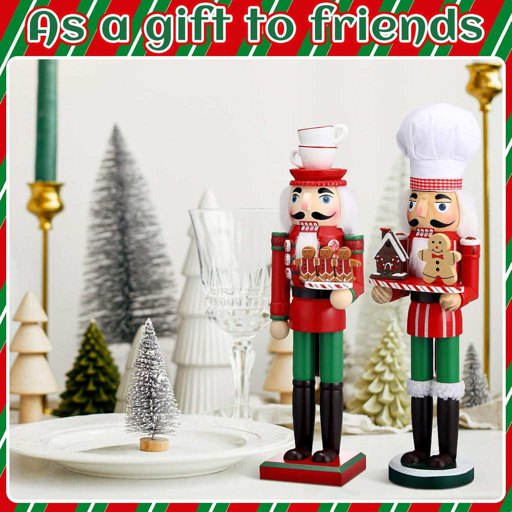 soaoo 2 pcs christmas nutcracker ornament 15'' wooden on a desk or shelf