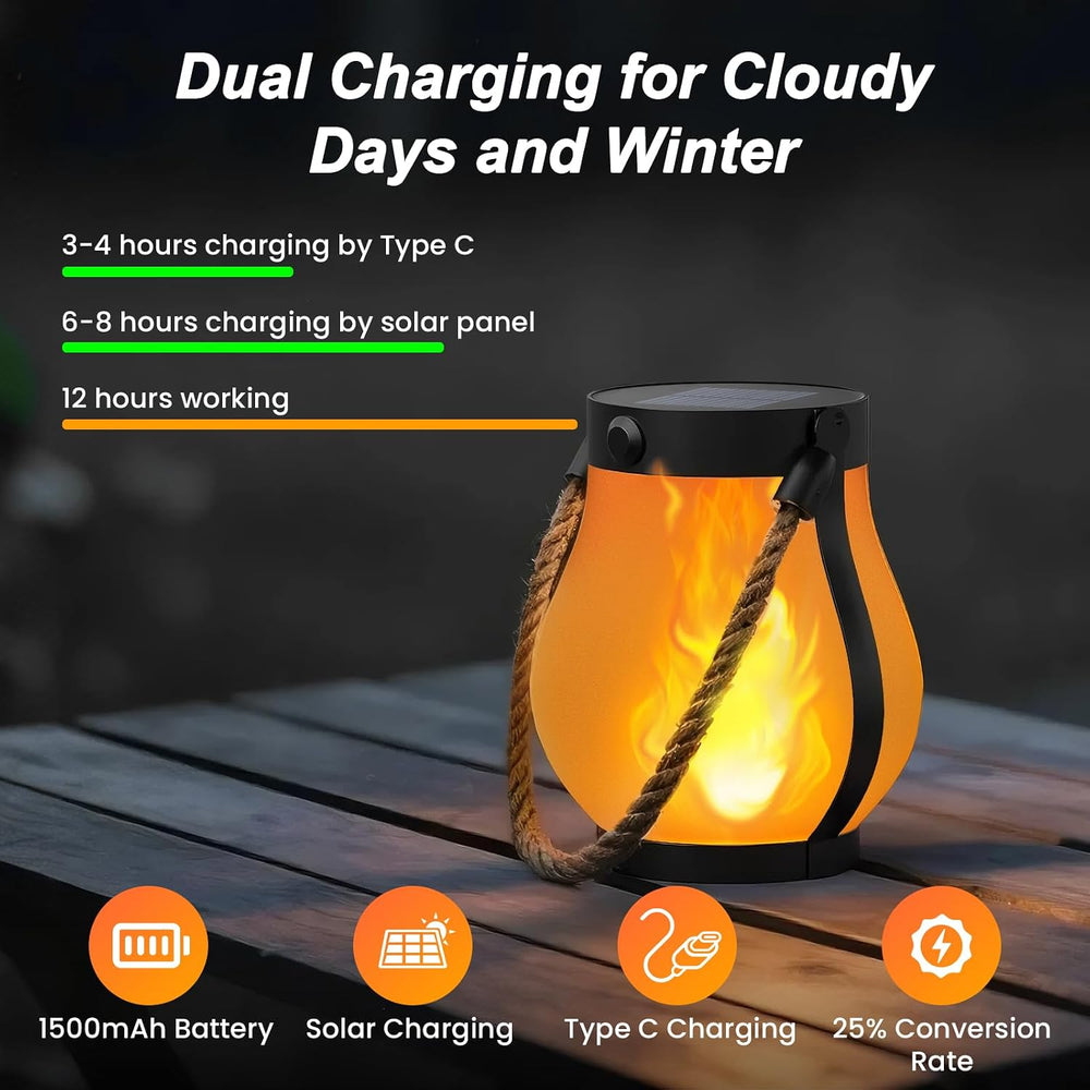 Gen2 Solar Lanterns Outdoor Waterproof with Ultra-Real Flame