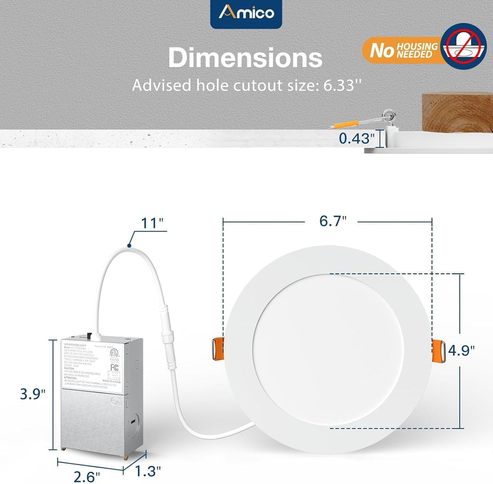 Amico 24 Pack 6 Inch Ultra-Thin LED Recessed Ceiling Light, 5CCT, 1050LM