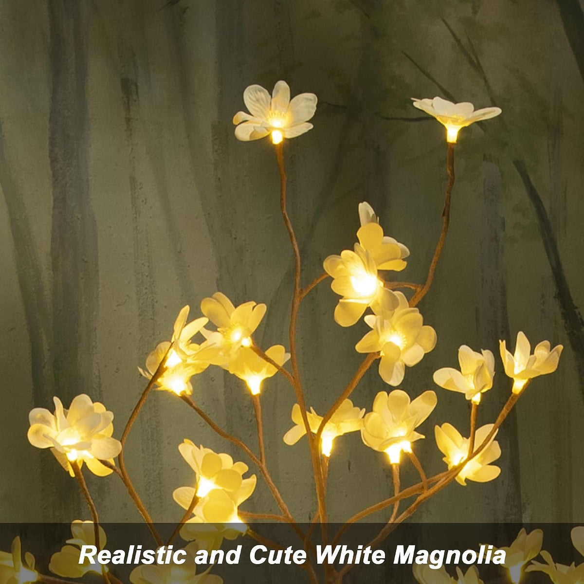 6ft lighted white magnolia tree 120 led artificial, close-up detail