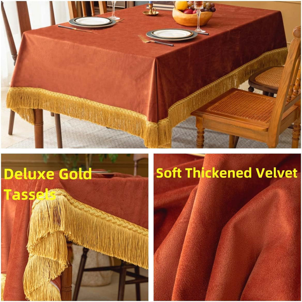 F-CHU Luxury Burnt Orange Tablecloth Thickset Velvet Tablecloth 60x60IN