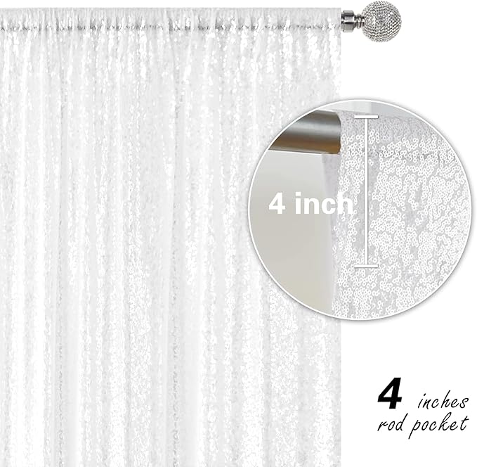 White Sequin Backdrop Curtain 4 Pieces 2FTx8FT Glitter Photography Backdrop for Party Wedding Birthday Christmas Decorations