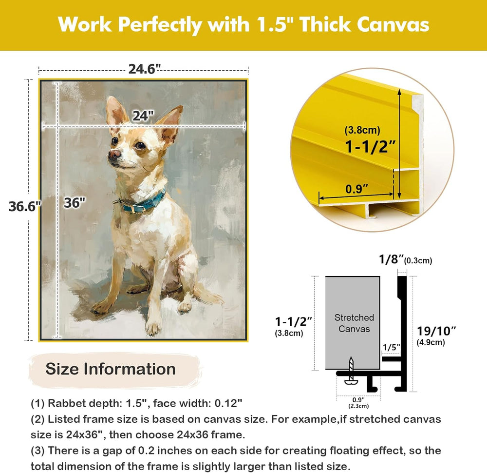 24x30 Canvas Floater Frame for Modern Paintings,1.5" Deep,Yellow
