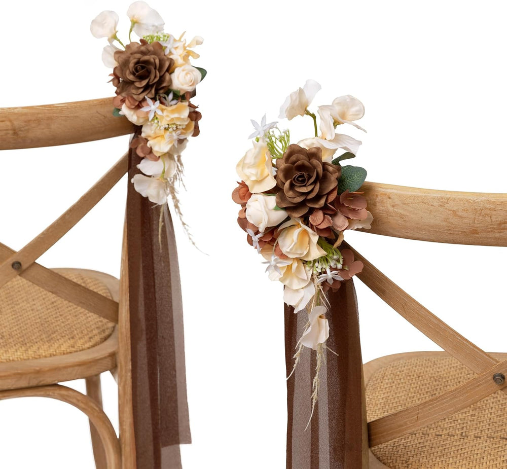 Ling's moment 8pcs Wedding Artificial Aisle Pew Flowers, Brown Soft Peach