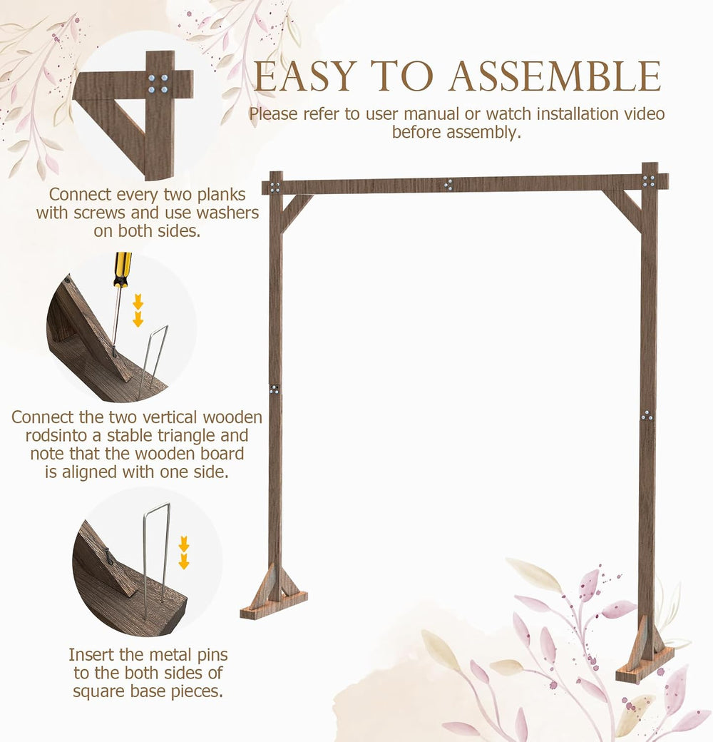7.2FT Wooden Wedding Arch Square Wood Arches Arbor Backdrop Stand for Ceremon...