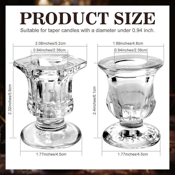 36 Pcs Candlestick Holders 2 Style Taper Candle Holders Bulk Small Glass Candle Holder for Wedding Table Centerpiece Home Party Decor