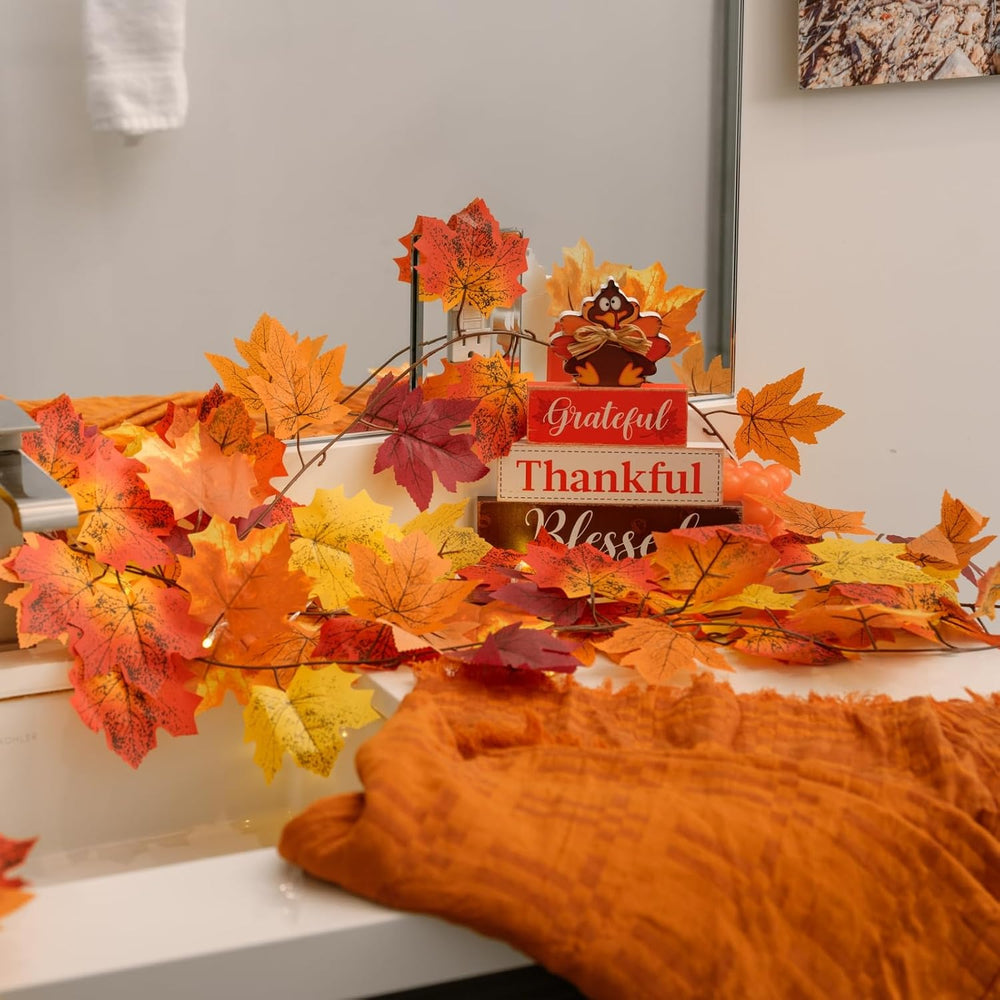 12 Pack Fall Garland, Total 95Ft Artificial Autumn Maple Leaves Garland Hangi...