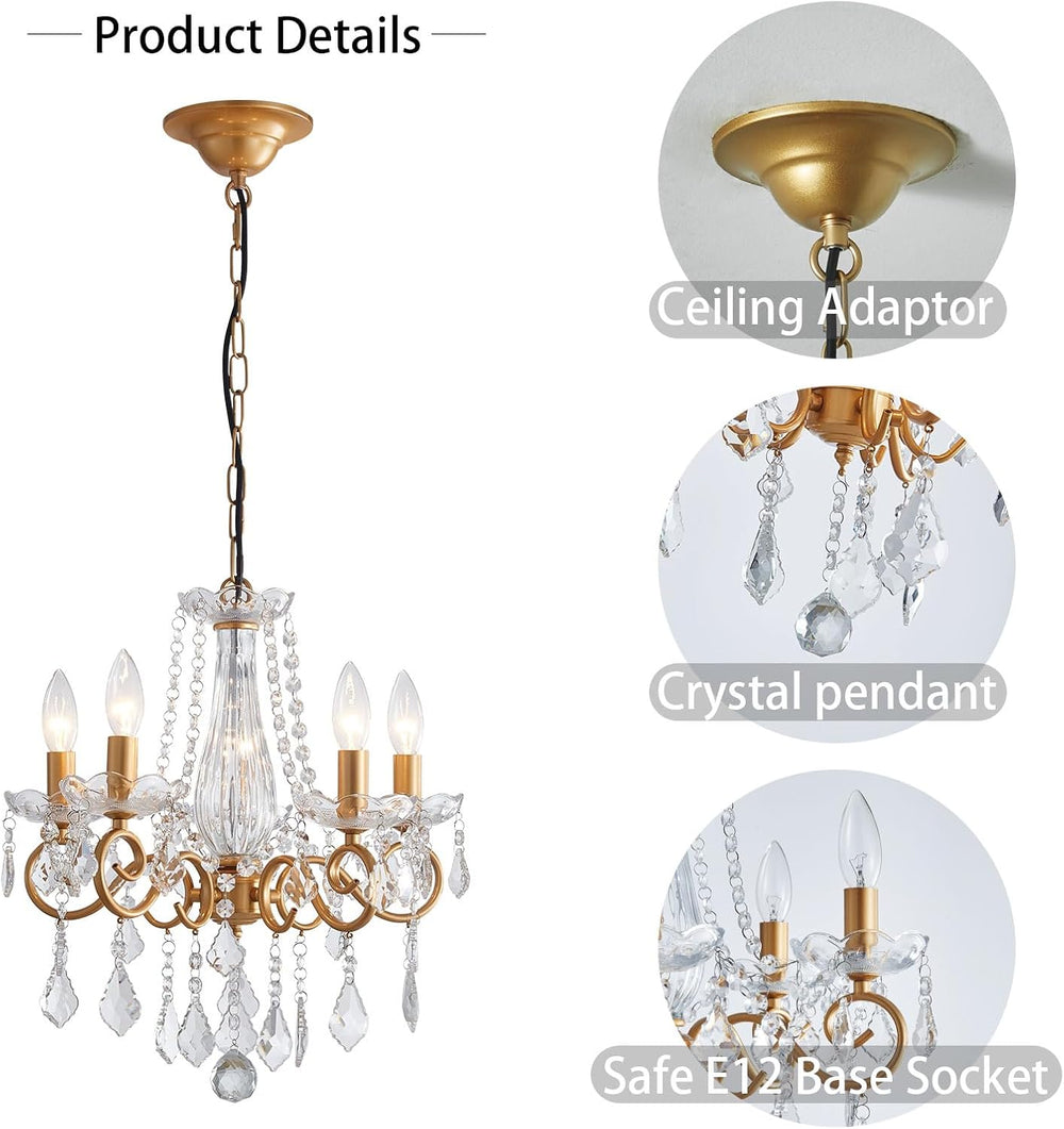 Crystal Chandelier, 5-Light Chandelier for Dining Room Light Fixture, K9 Crys...