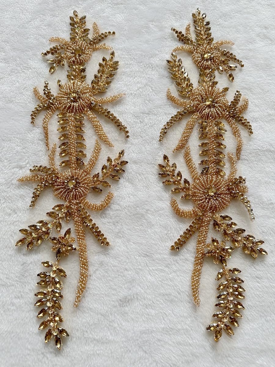 Handmade Shining Rhinestones lace Applique Patches Sewing Beads Sequins Stone...