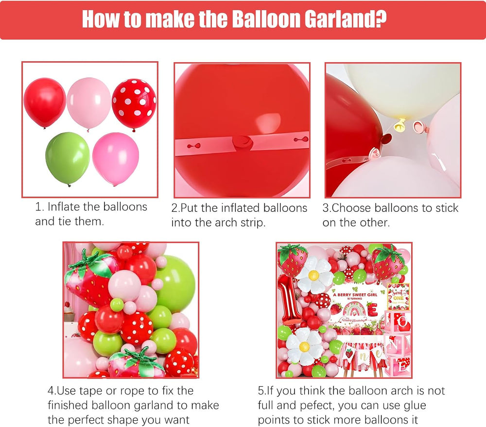 Berry First Birthday Decorations for Girls, Strawberry Balloon Arch Kit
