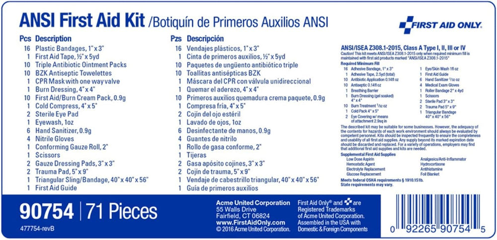 First Aid Only 90754 Bulk ANSI A 10-Person Emergency First Aid Kit for Home, ...