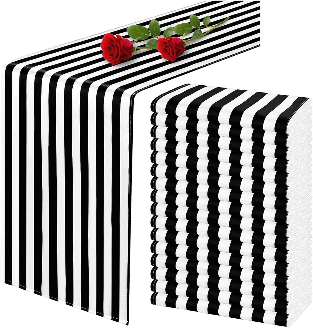 16 Pack Black and White Table Runner 12x72Inch Striped Table Runner