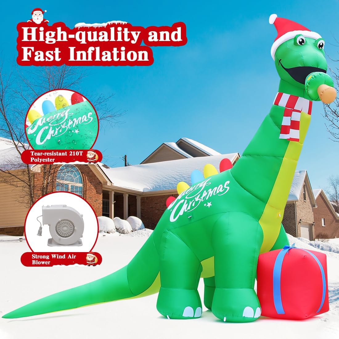 goosh 11.8 ft christmas inflatables dinosaur outdoor decorations, close-up detail