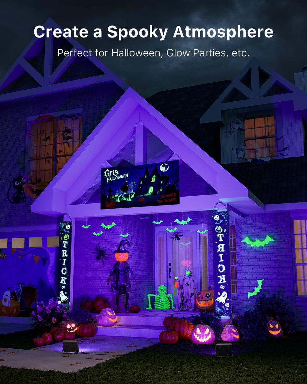 4 Pack 30W Blacklight Flood Lights for Halloween Yard Decoration