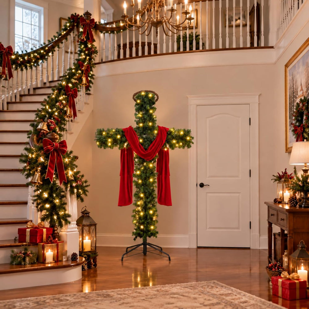 Leyndo 7 ft Lighted Christmas Cross Tree, Christian Holiday Decor