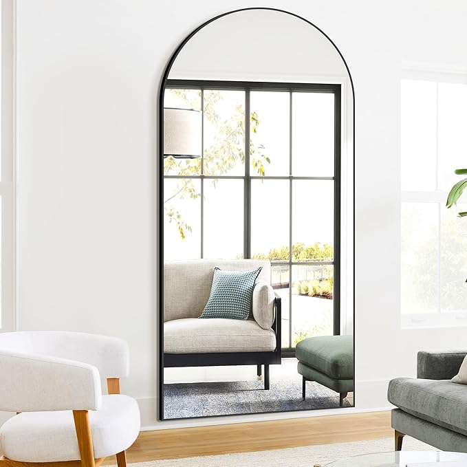 Full Length Arched Mirror, 75"x35" Standing Floor Full Body Mirror for Wall with Aluminum Alloy Frame for Bedroom, Living Room, Dressing Room(Black)