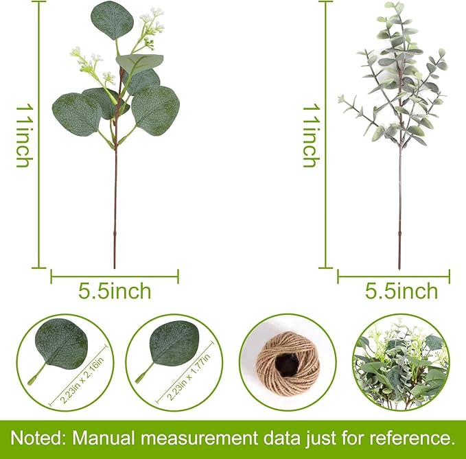 80 Pcs Mixed Eucalyptus Leaves Stems Bulk Artificial Silver Dollar Leaves for Vase Bouquets Baby Eucalyptus Leaves for Family Wedding Center Flower Arrangement