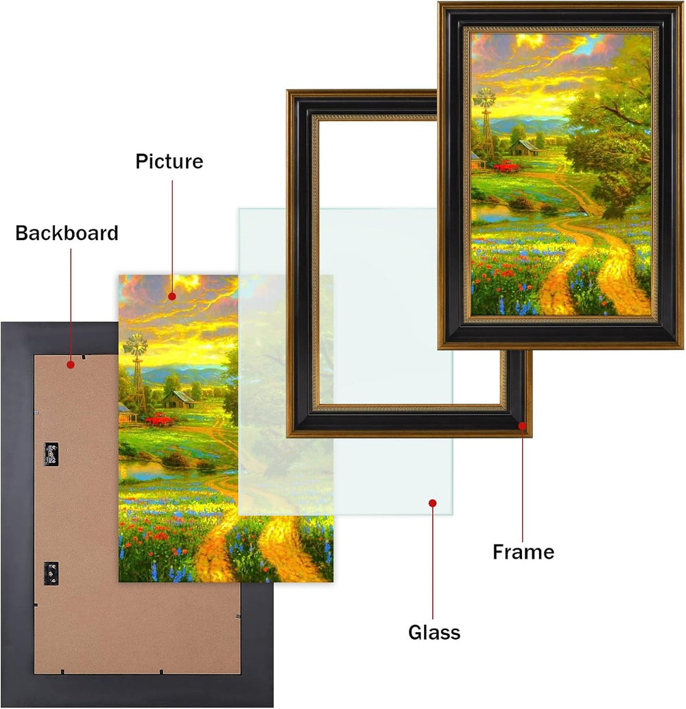 11x17 Ornate Photo Frame with Real Glass Front,Gold/Black Poster Frame