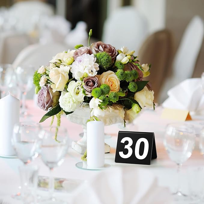 Tuanse Table Numbers 1-50 Acrylic Double Side Numbered Table Tents Restaurant Wedding Number Cards Signs for Banquets Party Wedding Reception(Black)