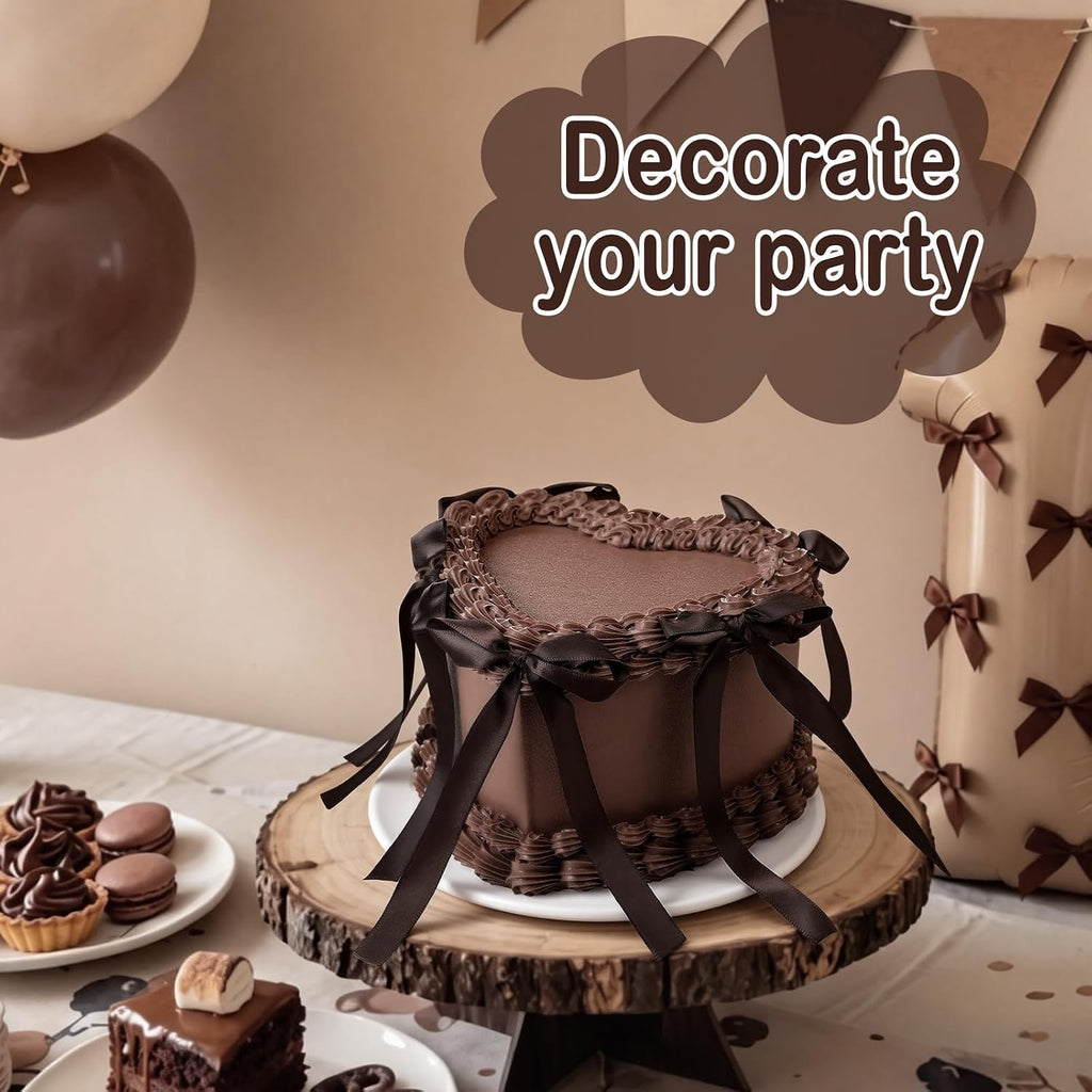 Remerry 6 Inch Chocolate Heart Fake Cake Bow Birthday Fake Cake Decor