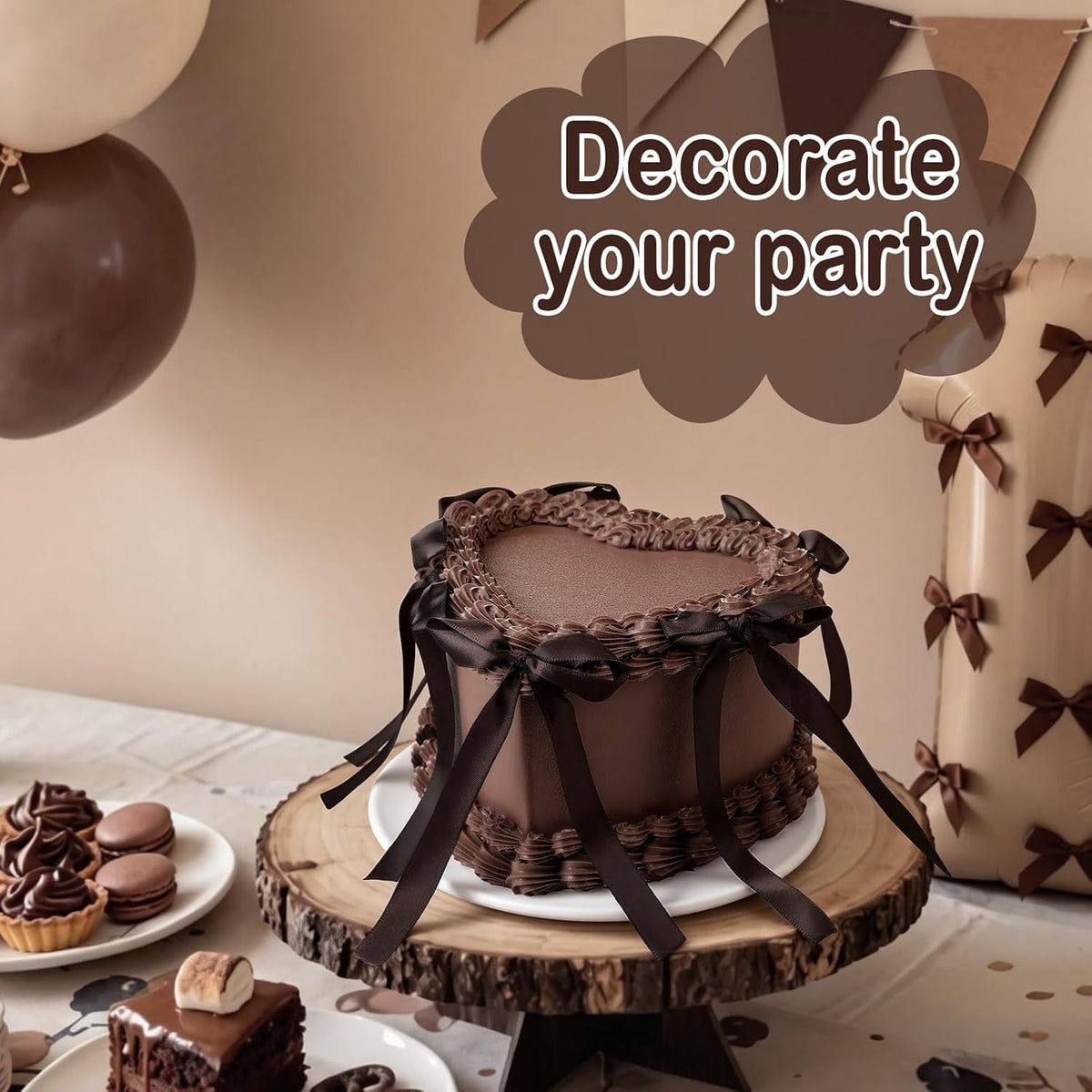 Remerry 6 Inch Chocolate Heart Fake Cake Bow Birthday Fake Cake Decor
