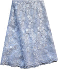 African Lace Fabric 5 Yards Beading Rhinestones for Dress (Bluish White)