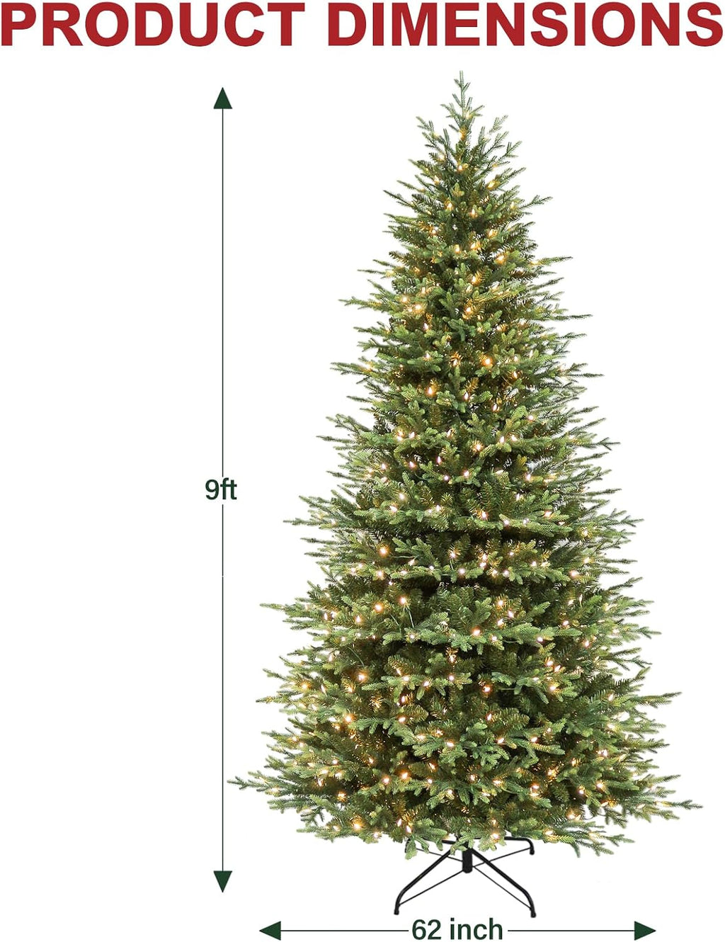 Hykolity 9 ft Prelit Artificial Christmas Tree with 600 Warm White LEDs
