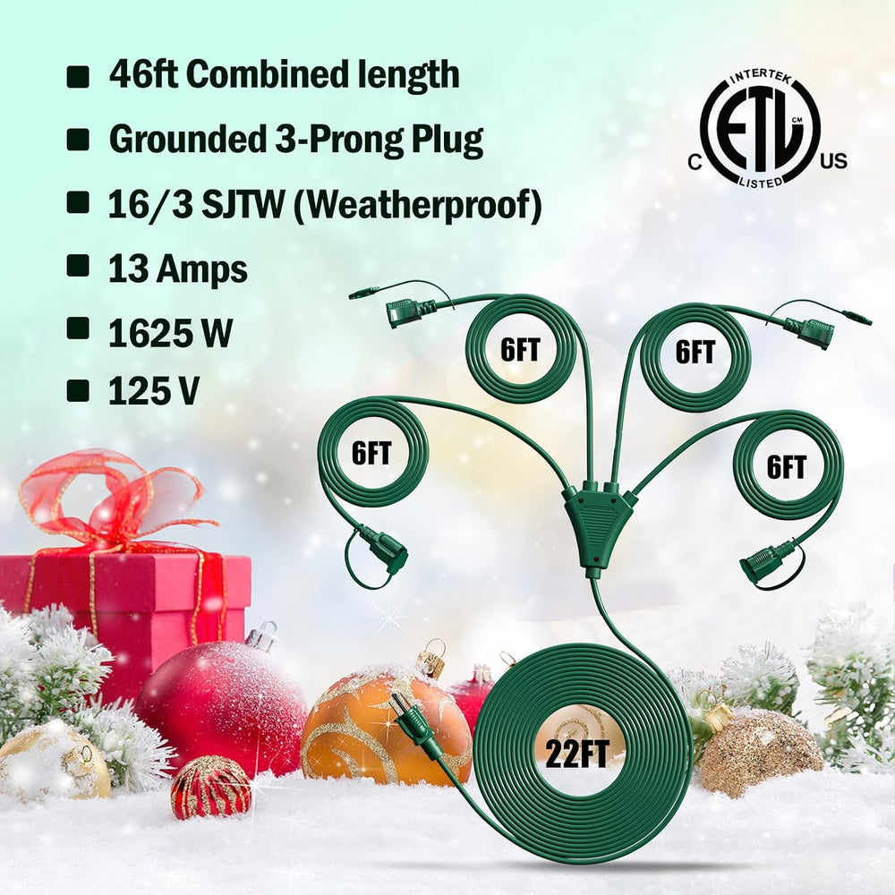 Eversimpleinc 1 to 4 Splitter Extension Cord, 3 Prong Plug 46FT