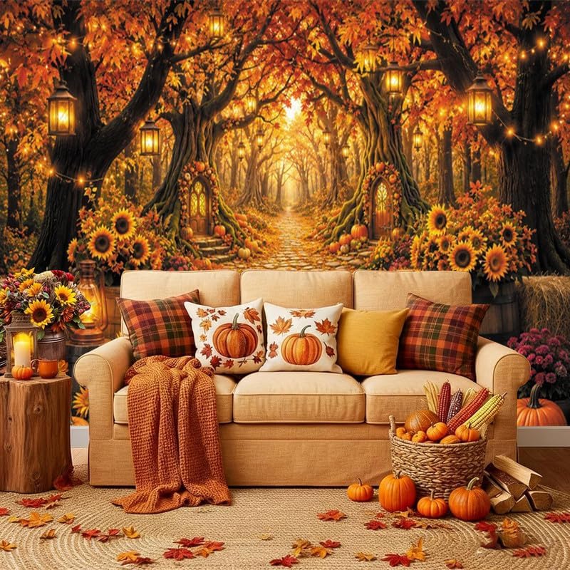 10x8ft Enchanted Autumn Forest Backdrop, Magic Fall Woodland Path Photography...