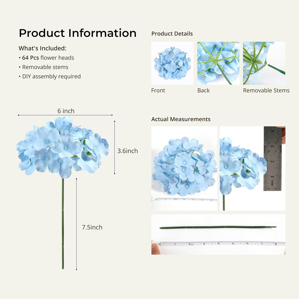 Auihiay 64Pcs Hydrangea Artificial Flowers Bulk, Faux Hydrangea Flowers