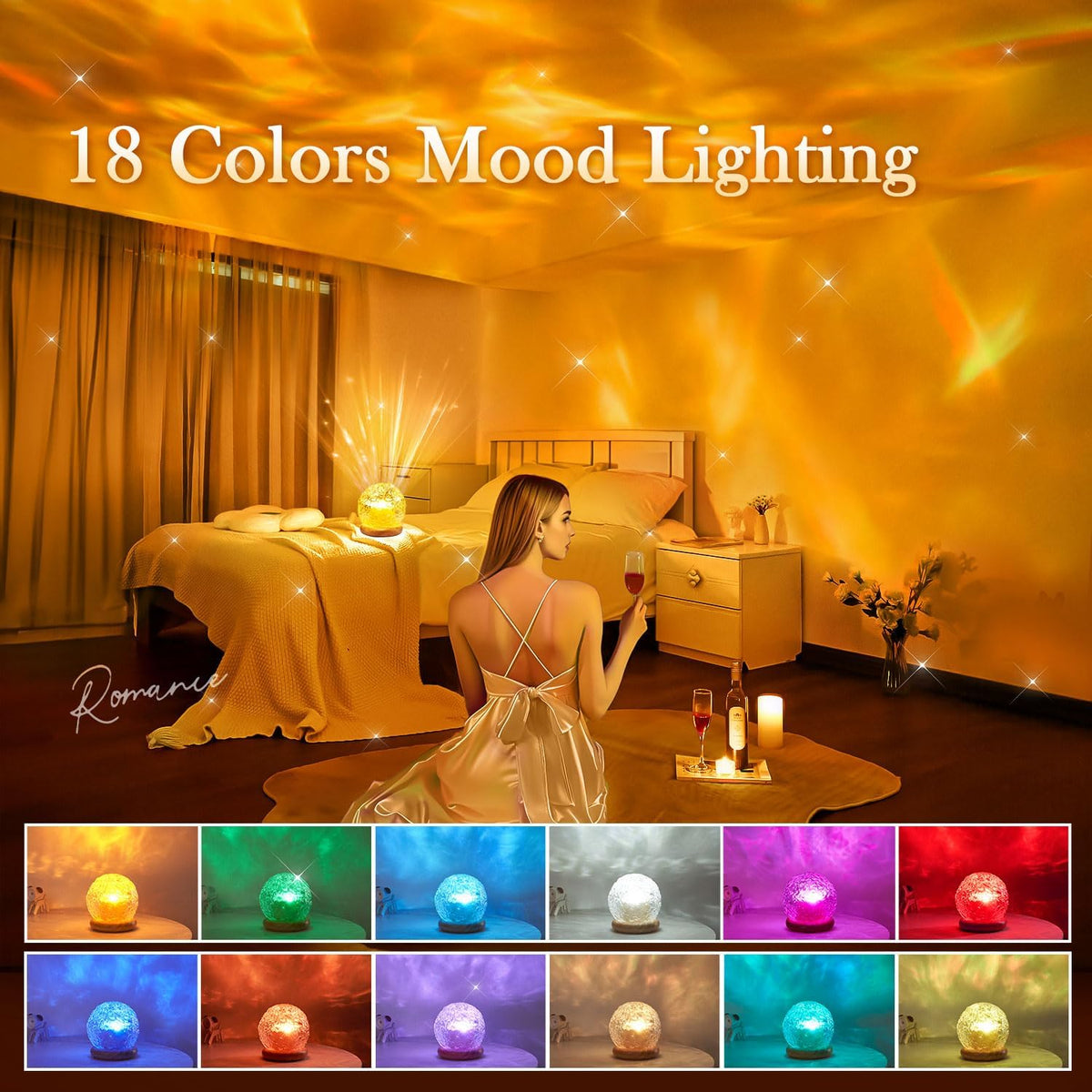 one fire ocean projector for bedroom,18-color led mood, close-up detail